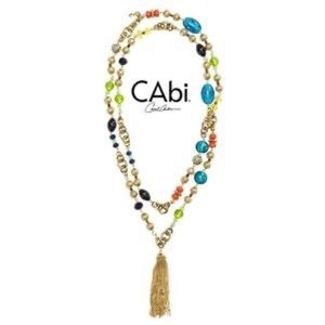 CAbi Tassel Necklace: gold and jewel-tone beads, necklace/bracelet/belt